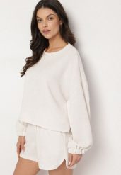 Jasnobeżowy Dzianinowy Komplet Bluza i Szorty Novanisa. Brązowe bluzy damskie Born2be, na lato, bez wzorów, z dzianiny, bez kaptura. Za 139.99 zł.