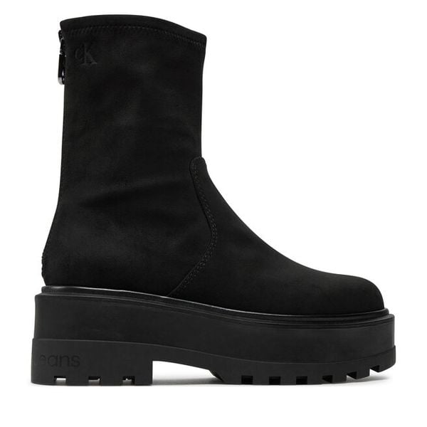 Botki Calvin Klein Jeans. Czarne botki damskie Calvin Klein Jeans, z jeansu, bez obcasa, na płaskiej podeszwie, bez zapięcia. Za 419.99 zł.