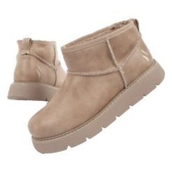 Buty śniegowce ocieplane Skechers 169018/TPE beżowe beżowy. Brązowe śniegowce damskie z materiału, przed kolano. Za 368.00 zł.