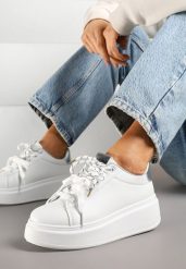 Biało-Srebrne Sneakersy z Podwójnym Sznurowaniem Zdivoria. Białe obuwie sportowe damskie Renee, bez zapięcia. Za 79.99 zł.