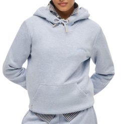 Bluza damska z kapturem Superdry Essential Logo Emb Hb. Niebieskie bluzy damskie Superdry, xs, bez wzorów, z materiału, z kapturem. Za 279.75 zł.