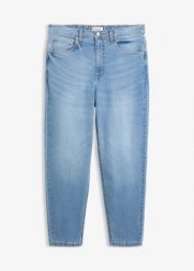 Jeansy Mom high waist cropped. Niebieskie jeansy damskie bonprix, z podwyższonym stanem. Za 122.99 zł.