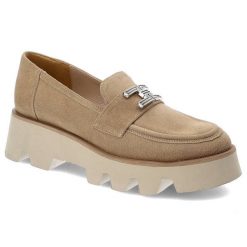 Beżowe Półbuty Karino Modne Skórzane Buty Damskie. Brązowe półbuty damskie Karino, z aplikacjami, z weluru, bez obcasa, bez zapięcia. Za 449.00 zł.