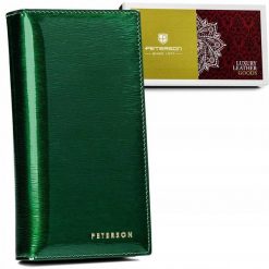 Portfel skórzany Peterson PTN 421431-SH zielony. Zielone portfele damskie Peterson, bez wzorów, ze skóry. Za 121.99 zł.