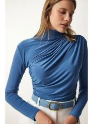 Happiness Istanbul Bluzka w kolorze niebieskim rozmiar: 38. Niebieskie bluzki damskie Happiness Istanbul, bez wzorów, bez kołnierzyka, bez ramiączek. Za 74.11 zł.