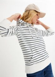Bluza z kapturem z mieszanki bawełny. Białe bluzy damskie bonprix, bez wzorów, z bawełny, z kapturem. Za 99.99 zł.