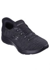 Trampki Skechers Model Slip-ins Summits- Dazzling Haze Kolor Czarny. Czarne trampki damskie Skechers, bez wzorów, z jersey, bez zapięcia. Za 299.99 zł.