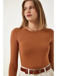 Happiness Istanbul Koszulka w kolorze karmelowym rozmiar: 38. Brązowe koszulki damskie Happiness Istanbul, bez wzorów, bez kołnierzyka, bez ramiączek. Za 48.45 zł.