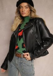Czarna Taliowana Kurtka Ramoneska o Klasycznym Kroju Melothia. Czarne kurtki damskie Renee, xl, bez wzorów, z jeansu, bez kaptura. Za 139.99 zł.