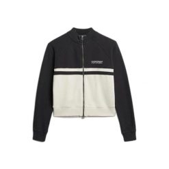 Damska bluza dresowa zapinana na zamek Superdry Athletic Essentials. Czarne bluzy damskie Superdry, bez wzorów, z dresówki, bez kaptura. Za 288.40 zł.