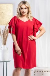 Sukienka kobieca z ozdobnymi rękawami ELIANA malinowa. Różowe sukienki damskie KARKO, bez wzorów, z elastanu, eleganckie, bez ramiączek. Za 89.50 zł.