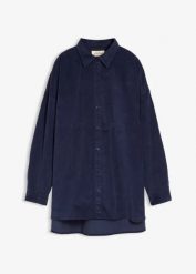 Koszula sztruksowa oversize. Niebieskie koszule damskie bonprix, bez wzorów, z bawełny, bez kołnierzyka, bez ramiączek. Za 139.99 zł.