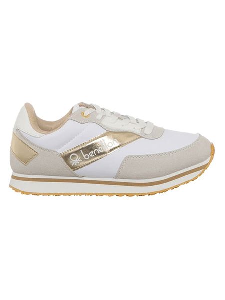 Benetton Sneakersy w kolorze biało-beżowo-złotym rozmiar: 38. Brązowe obuwie sportowe damskie Benetton, bez zapięcia. Za 123.25 zł.