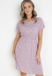 Fioletowa Wiskozowa Rozkloszowana Sukienka z Gumką w Talii w Kwiaty Heidene. Fioletowe sukienki damskie Born2be, bez wzorów, z wiskozy, bez ramiączek. Za 69.99 zł.
