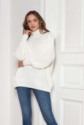 Oversizowy Sweter z Luźnym Golfem - Ecru. Brązowe golfy damskie Lanti, uniwersalny, z materiału, bez kołnierzyka. Za 249.90 zł.