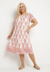 Różowa Wiskozowa Sukienka ze Wzorem Boho Ellivra. Czerwone sukienki damskie Born2be, z aplikacjami, z jeansu, boho, bez ramiączek. Za 99.99 zł.