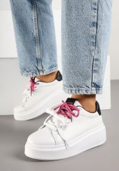 Biało-Czarne Sneakersy Ozdobione Podwójnym Wiązaniem Zdivane. Białe obuwie sportowe damskie Born2be, bez zapięcia. Za 89.99 zł.