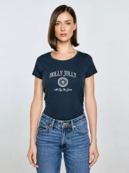 Koszulka damska z nadrukiem granatowa Serra 403. Niebieskie koszulki damskie Big Star, l, bez wzorów, z bawełny, bez kołnierzyka, bez ramiączek. Za 89.99 zł.