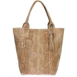 Shopperka skórzana VERA PELLE beżowa L94. Brązowe shopper bag bez wzorów, ze skóry, bez dodatków. Za 219.99 zł.