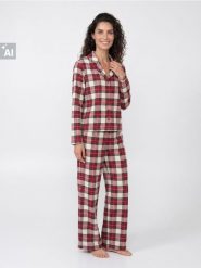 Świąteczna flanelowa piżama w kratę - kremowy. Białe piżamy damskie Sinsay, bez wzorów, bez ramiączek. Za 69.99 zł.