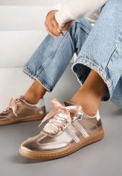 Szampańskie Sneakersy Tenisówki Lakierowane Ozdobione Koronką Deolana. Żółte obuwie sportowe damskie Born2be, z jeansu, bez zapięcia, tenisowe. Za 69.99 zł.