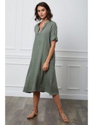 Fleur de Lin Lniana sukienka "Granel" w kolorze khaki rozmiar: S. Brązowe sukienki damskie Fleur de Lin, bez wzorów, z koronki, bez ramiączek. Za 202.98 zł.
