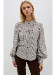 Monki Bluzka w kolorze czarno-kremowym rozmiar: M. Brązowe bluzki damskie Monki, m, bez wzorów, z bawełny, bez kołnierzyka, bez ramiączek. Za 61.46 zł.