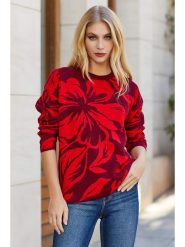Milan Kiss Sweter w kolorze czerwonym ze wzorem rozmiar: M. Czerwone swetry klasyczne damskie Milan Kiss, m, z bawełny, bez kołnierzyka. Za 122.96 zł.