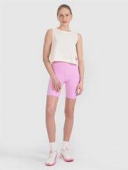 4F Legginsy krótkie dzianinowe damskie - różowe L. Czerwone legginsy damskie 4F, l, bez wzorów, z dzianiny. W wyprzedaży za 59.99 zł.