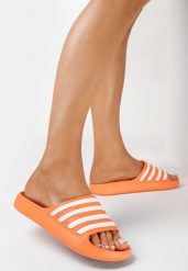 Pomarańczowe Klapki Basenowe z Wzorem w Paski Nasile. Brązowe klapki damskie Born2be, bez wzorów, bez obcasa, bez zapięcia. Za 29.99 zł.