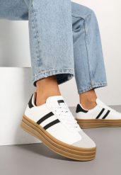 Biało-Czarne Klasyczne Sneakersy na Niewysokiej Platformie Terilee. Białe obuwie sportowe damskie Renee, z materiału, bez zapięcia. Za 109.99 zł.