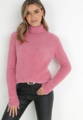 Ciemnoróżowy Golf Wełniany Karle. Czerwone golfy damskie Born2be, xl, bez wzorów, z tkaniny, bez ramiączek. Za 29.99 zł.