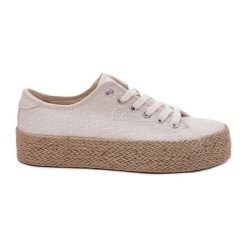 Trampki Damskie Na Platformie Z Plecionką Lee Cooper LCW-25-02-3284 Jasnobeżowe beżowy. Brązowe trampki damskie bez wzorów, bez zapięcia. Za 211.39 zł.