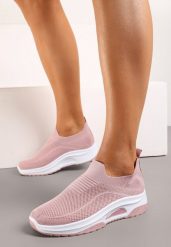 Różowe Casualowe Buty Sportowe na Grubszej Podeszwie Ozdobione Perforacją Fiovena. Czerwone obuwie sportowe casual damskie Renee, z jeansu. Za 39.99 zł.