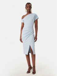 Rinascimento Sukienka koktajlowa CFC0127793003 Błękitny Slim Fit. Niebieskie sukienki damskie Rinascimento, bez wzorów, z syntetyku, wizytowe, bez ramiączek. Za 599.99 zł.