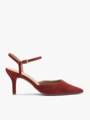 Bordowe czółenka slingback bez pięty. Czerwone czółenka damskie Brawo sp. z o.o., bez wzorów, z gumy, bez obcasa, na szpilce. W wyprzedaży za 296.99 zł.