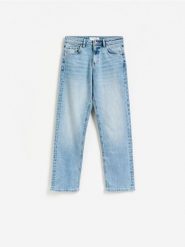 Jeansy straight petite - niebieski. Niebieskie jeansy damskie Reserved, petite. Za 129.99 zł.
