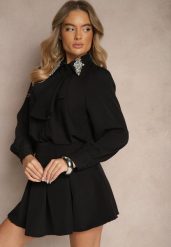Czarna Wiskozowa Koszula z Bawełną Perełkami i Krawatem Wilorea. Czarne koszule damskie Renee, m, z aplikacjami, z bawełny, bez kołnierzyka, bez ramiączek. Za 89.99 zł.
