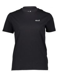 Jack Wolfskin Koszulka "Essential" w kolorze czarnym rozmiar: L. Czarne bluzki damskie Jack Wolfskin, l, bez wzorów, z bawełny, bez kołnierzyka, bez ramiączek. Za 92.42 zł.