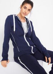 Bluza rozpinana z bawełny ze stretchem. Czarne bluzy damskie bonprix, bez wzorów, z bawełny, z kapturem. Za 119.99 zł.