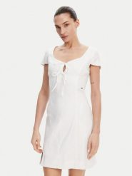Guess Sukienka letnia W5GK41 WH5L2 Biały Regular Fit. Białe sukienki damskie Guess, z aplikacjami, ze lnu, bez ramiączek. Za 347.00 zł.