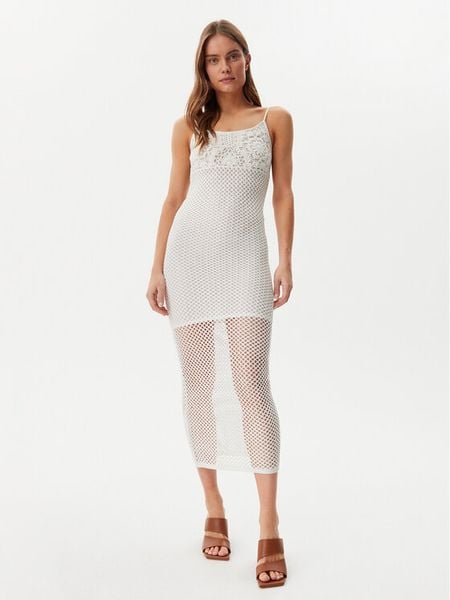 Guess Sukienka letnia E5GK07 Z3N30 Biały Regular Fit. Białe sukienki damskie Guess, z aplikacjami, z syntetyku, bez ramiączek. Za 229.99 zł.