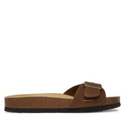 Klapki Josef Seibel. Brązowe klapki damskie Josef Seibel, bez wzorów, bez obcasa, bez zapięcia. Za 349.99 zł.