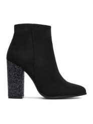 DeeZee Botki BM-9075-1 Czarny. Czarne botki damskie DeeZee, z materiału, bez obcasa, na słupku, bez zapięcia. Za 199.99 zł.
