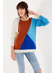 Milan Kiss Sweter w kolorze kremowo-brązowo-niebieskim rozmiar: M. Brązowe swetry klasyczne damskie Milan Kiss, m, z wełny, bez kołnierzyka. Za 132.67 zł.