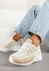 Beżowe Sneakersy Streetwearowe na Tłoczonej Platformie Tertewia. Brązowe obuwie sportowe damskie Renee, z jeansu, bez zapięcia. Za 99.99 zł.