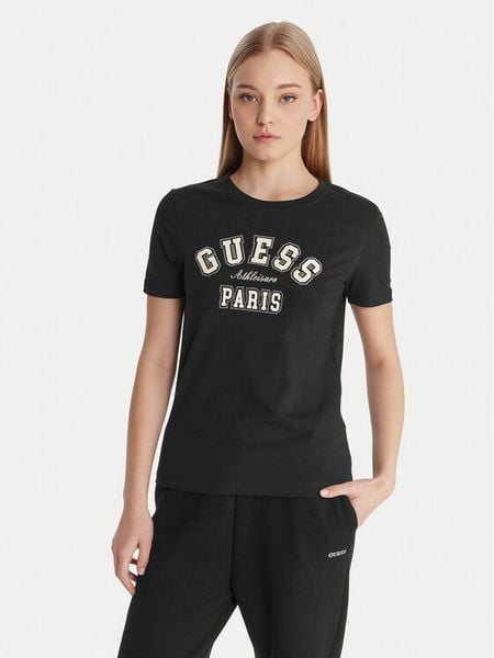 Guess T-Shirt V6RI15 J1314 Czarny Regular Fit. Czarne t-shirty damskie Guess, xl, z aplikacjami, z bawełny, bez kołnierzyka. Za 179.99 zł.