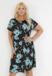 Czarna Rozkloszowana Sukienka Trapezowa Midi w Kwiaty Envie. Czarne sukienki damskie Born2be, bez wzorów, bez ramiączek. Za 89.99 zł.