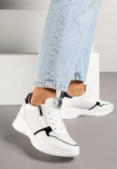 Białe Sneakersy na Koturnie z Wkładką ze Skóry Naturalnej Ozdobione Suwakiem Arivios. Białe obuwie sportowe damskie Renee, z jeansu, bez zapięcia. Za 139.99 zł.