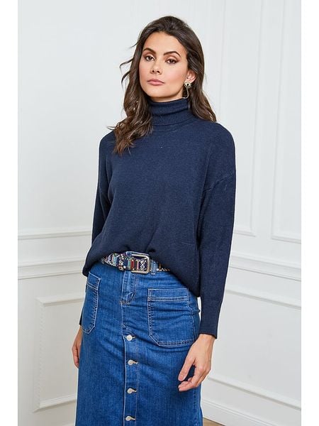 So Cachemire Golf "Elona" w kolorze granatowym rozmiar: L. Niebieskie golfy damskie So Cachemire, l, bez wzorów, z kaszmiru, bez ramiączek. Za 281.10 zł.